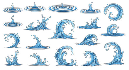 Poster - Dynamic water splashes waves and ripples collection for fluid motion effects