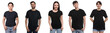 © New Africa - Different people in black t-shirts against white background. Mockup for design