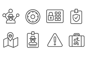 Poster - Security and navigation line icon set. safety, map, alert icons collection