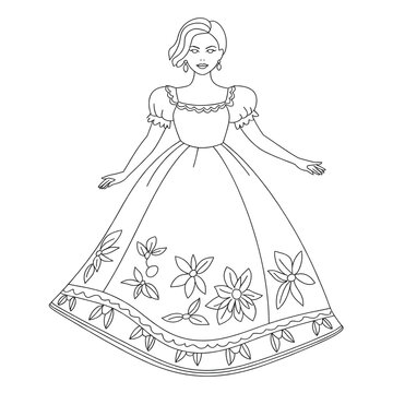 ‎A line art empire waist illustration of a coloring page