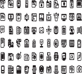 Collection of black and white app icons for mobile and web development