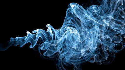 Poster - Blue Smoke Swirling Gracefully Against a Black Background in an Abstract Artistic Representation