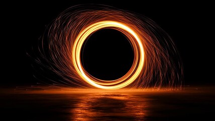 Poster - Spinning Neon Fire Ring in Dark Studio Environment Capturing the Essence of Movement and Light