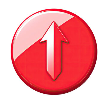 Shiny red button with upward pointing arrow