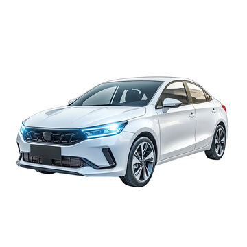 White sedan, front view.  Modern car