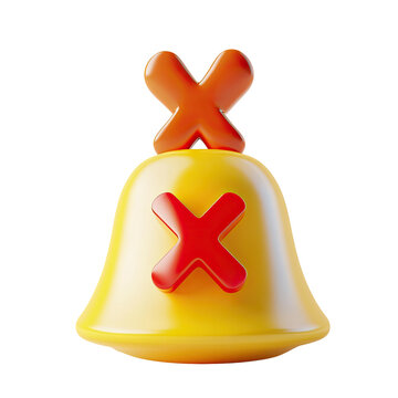 3D rendered yellow bell with red 'X'