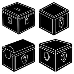 Poster - Illustration of four black and white boxes with different lock and keyhole designs on each of them