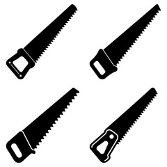 Poster - Illustration of four black hand saws with different handle designs on a white background image design