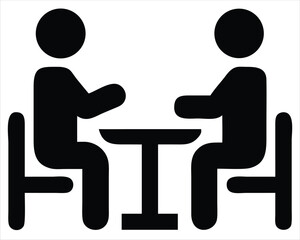 Poster - Two silhouetted figures sitting across from each other at a small table symbolize conversation and meeting. used for: Business or coworking illustrations, restaurant/café visuals, social interactions