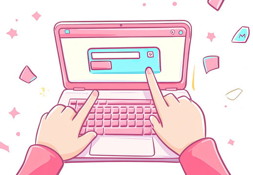 Hands typing on a laptop,  login screen