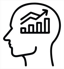 Aufkleber - Conceptualizing growth and progress within the human mind depicted through a stylized head outline containing a rising bar graph and upward trending line chart. symbolizes mental growth,