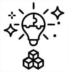 Aufkleber - An innovative solution unveiled a lightbulb puzzle piece that symbolizes creative problem-solving and breakthrough ideas with sparkles and cubes. Ideal for use in business presentations, startup brand