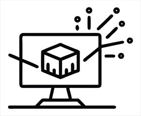 Aufkleber - A computer screen displaying a 3d cube with lines and dots emanating outwards symbolizing data visualization and digital creation. Ideal for use in technology blogs, infographics, educational material