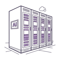 Poster - Server racks storage system data center infrastructure silhouette vector illustration