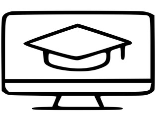 Aufkleber - A stylized computer monitor displaying a graduation cap, symbolizing online learning.