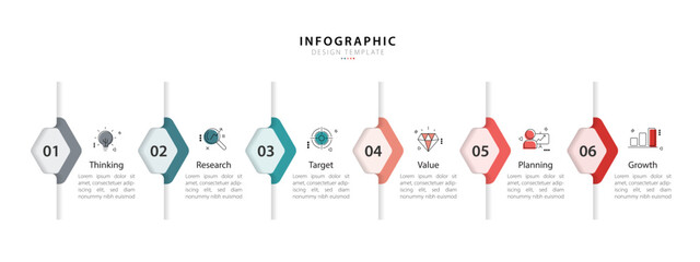 Poster - Infographic template vector design. 6 Step timeline journey, Flat simple infographics design template. presentation graph. Business concept with numbers 6 options or steps vector illustration.