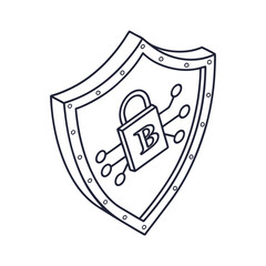 Poster - Shield padlock bitcoin security system outline silhouette vector illustration