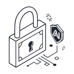 Poster - Isometric padlock shield security data protection silhouette vector illustration