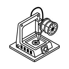Poster - Isometric printer machine technology equipment silhouette vector illustration
