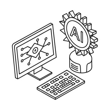Computer keyboard monitor ai trophy outline silhouette vector illustration