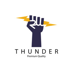 Fototapete - hand line holding thunderbolt logo symbol vector icon graphic design
