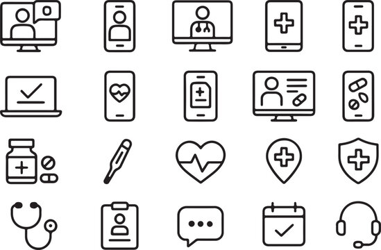 Black and White Icon Set for Web and Technology Design