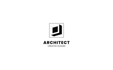 Poster - Letter D Architect logo with isometric bottom left view and technical sketch style