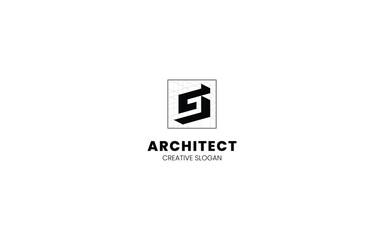Poster - Letter G Architect logo with isometric bottom left view and technical sketch style