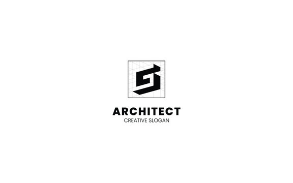 Letter G Architect logo with isometric bottom left view and technical sketch style