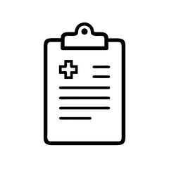 Poster - Medical clipboard with a plus sign and lines representing text in a simple black and white line drawing