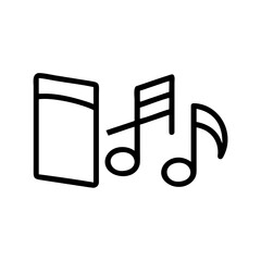 Poster - Illustration of a book with a bookmark next to two musical notes with connecting lines in black outline