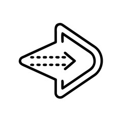 Poster - Isometric arrow with dotted line pointing right indicating direction or forward movement with outline style icon