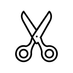 Poster - Illustration of a pair of open scissors with black outline and rounded handles on a white background
