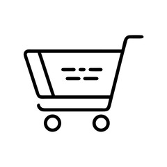 Poster - Simple black outline drawing of a shopping cart with wheels and horizontal lines inside the cart body