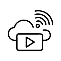 Poster - Outline icon showing a video player inside a cloud with wifi signal, isolated on a white background