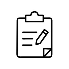 Poster - Illustration of a clipboard with three lines and a pencil writing on the paper in black outline style