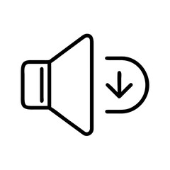 Poster - Outline icon depicting a speaker volume with a download arrow indicating audio downloading process icon
