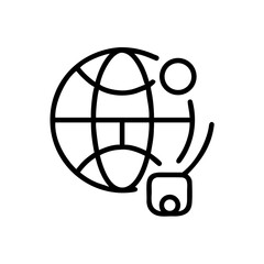 Poster - Outline drawing of a globe connected to a square with a circle and another circle above it in black