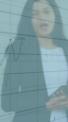 Poster - Animation of financial data processing over diverse colleagues having meeting in office