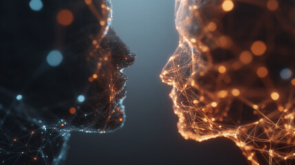 Poster - Two abstract human heads facing each other with glowing connections