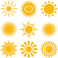 Poster - Collection of yellow sun icon designs isolated on white background