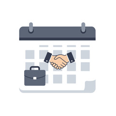 Poster - An illustrative icon depicts a business handshake and a briefcase on a calendar, symbolizing scheduled meetings, agreements, or important appointments.