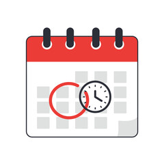 Poster - A calendar icon with a red circle around a date and a clock overlay conveys a sense of scheduling, appointments, and time management concepts on white.