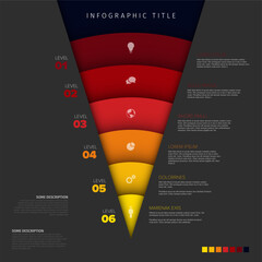 Poster - A multi-level funnel infographic template with vibrant color-coded stages and icons, for business processes. Funnel infographic template perfect for presenting marketing funnels, sales pipelines
