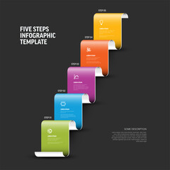 Poster - This modern five steps infographic template presents a clear, sequential process. It features colorful, wavy ribbon-style elements ideal for business presentations or step-by-step guidance.