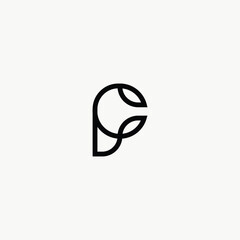 Poster - Modern and Minimalist PC Leaf Monogram Logo with white background. 