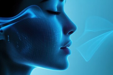 Poster - Profile of a serene woman surrounded by flowing blue light and digital effects