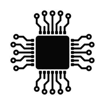 Black silhouette of a microchip isolated on white background