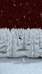 Poster - Animation of snow falling over winter night landscape with fir trees