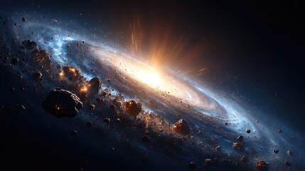 Wall Mural - A swirling galaxy with celestial debris.